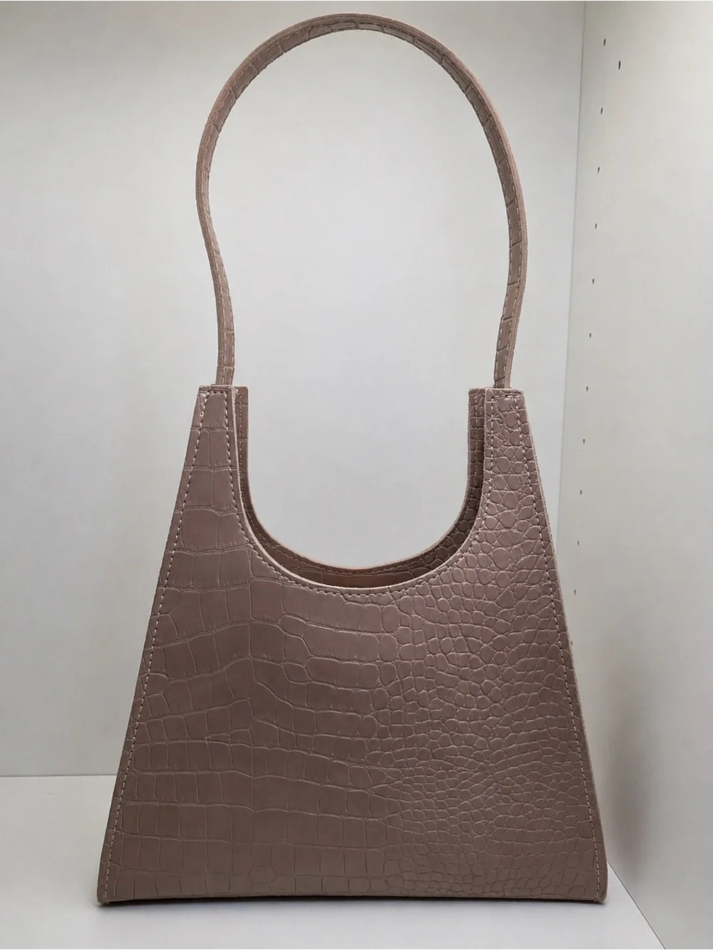 Croc-Embossed Shoulder Bag in Nude Blush